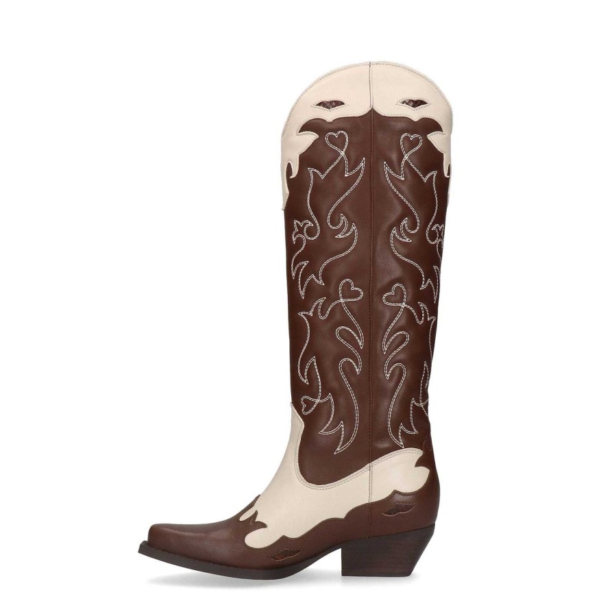 Sacha Leather Cowboy Boots With Stitching - Brown