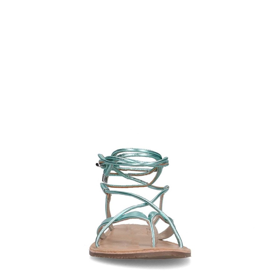 Sacha Metallic Leather Sandals - Green