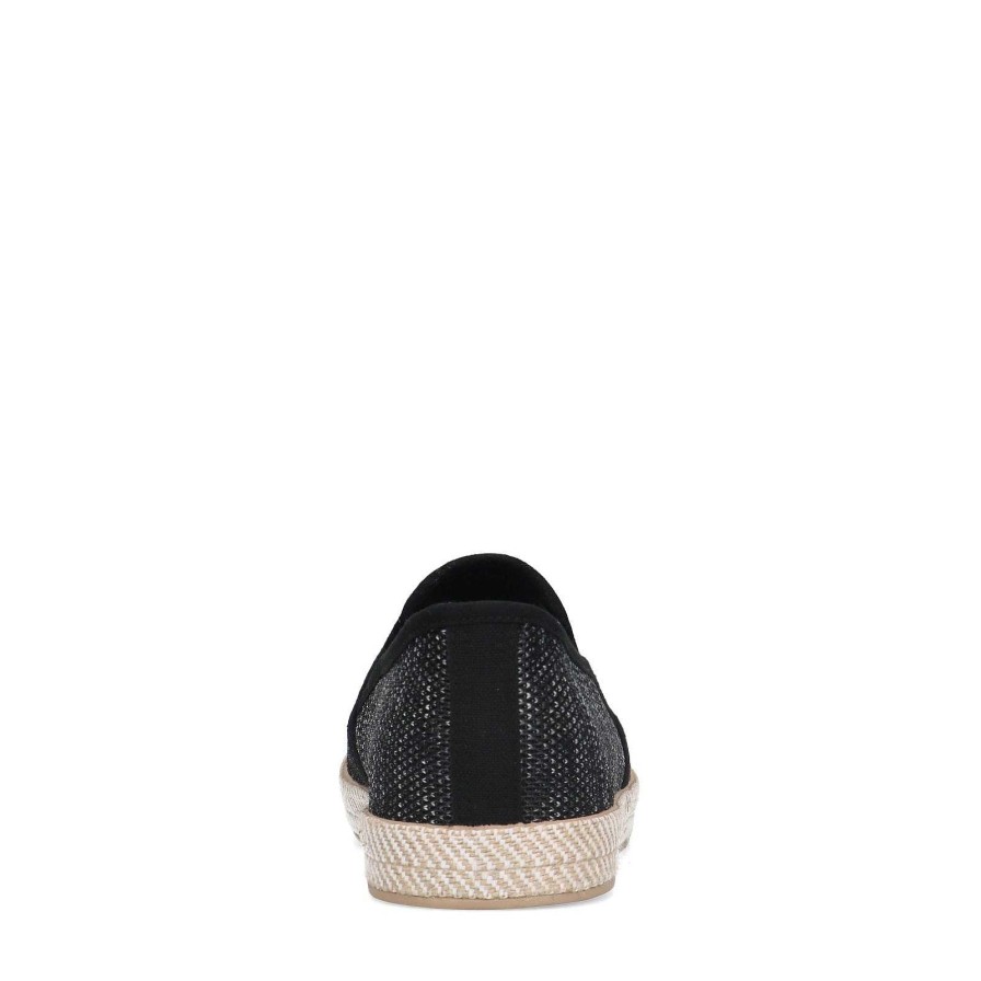 Sacha Canvas Loafers With Braided Rope Sole - Black