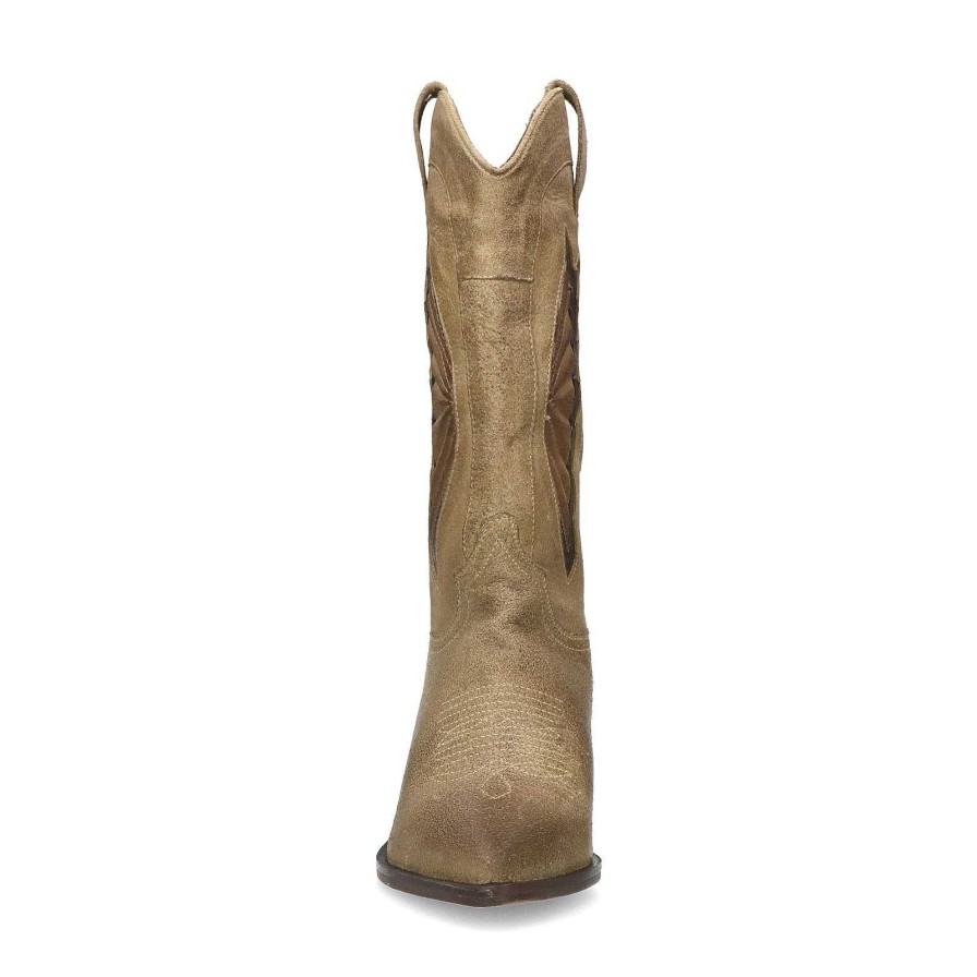 Sacha Suede Cowboy Boots With Details - Beige