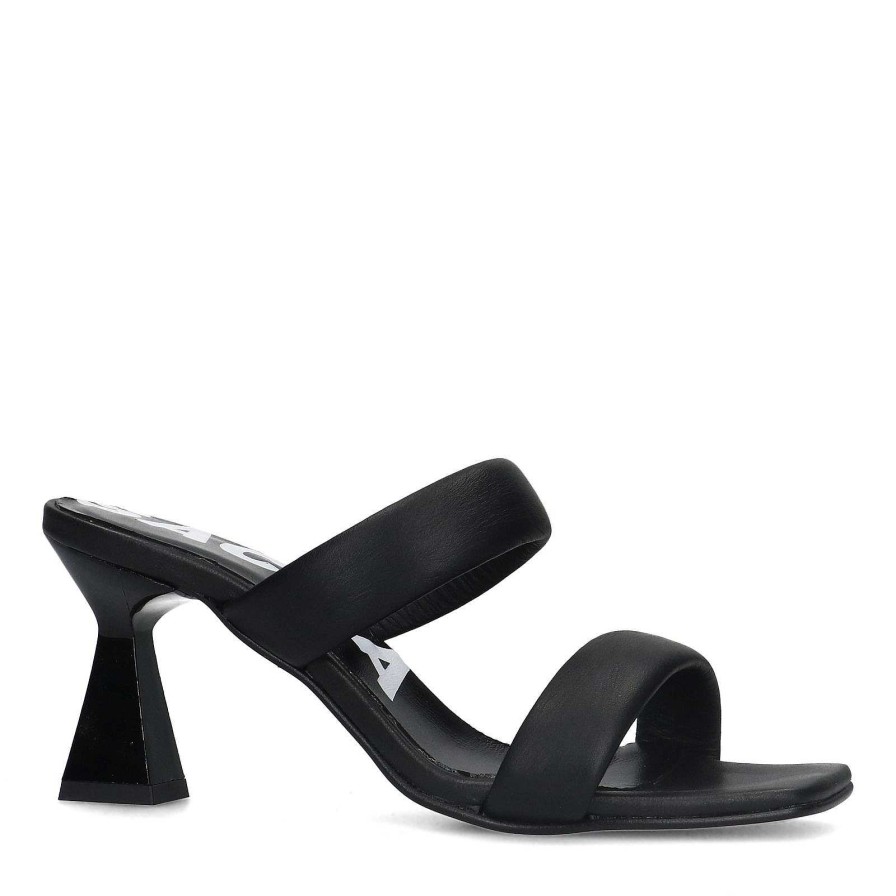 Sacha Leather Mules With Funnel Heel - Black