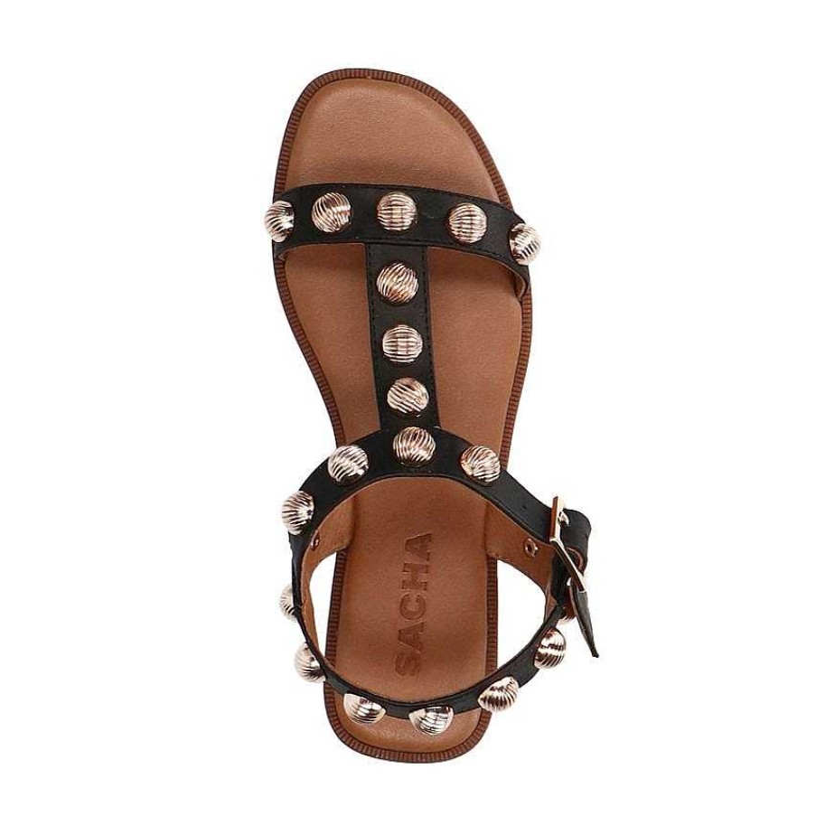 Sacha Leather Sandals With Studs - Black