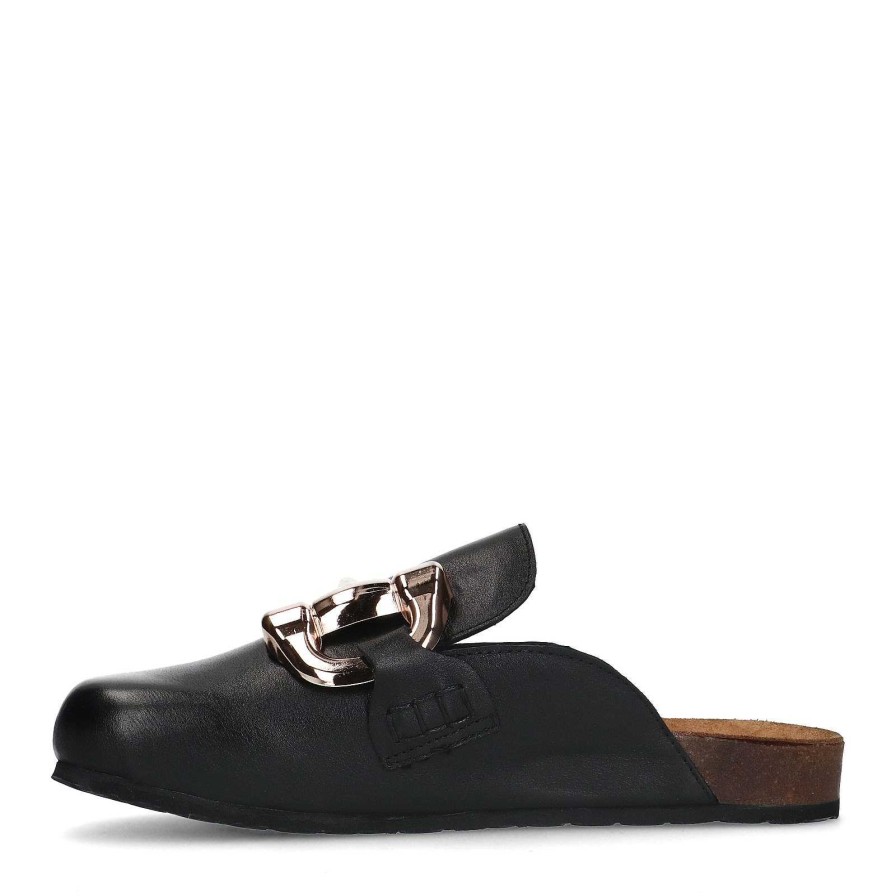 Sacha Leather Slip-On Shoes With Chain - Black