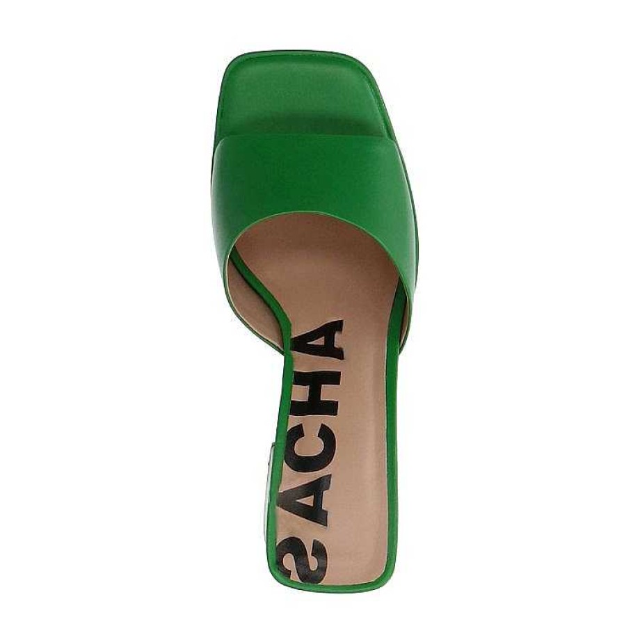 Sacha Leather Mules With Platform - Green