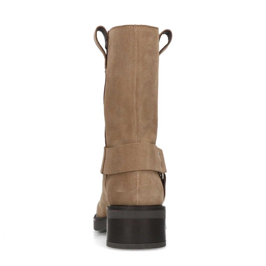 Sacha Biker Boots With Buckle - Taupe