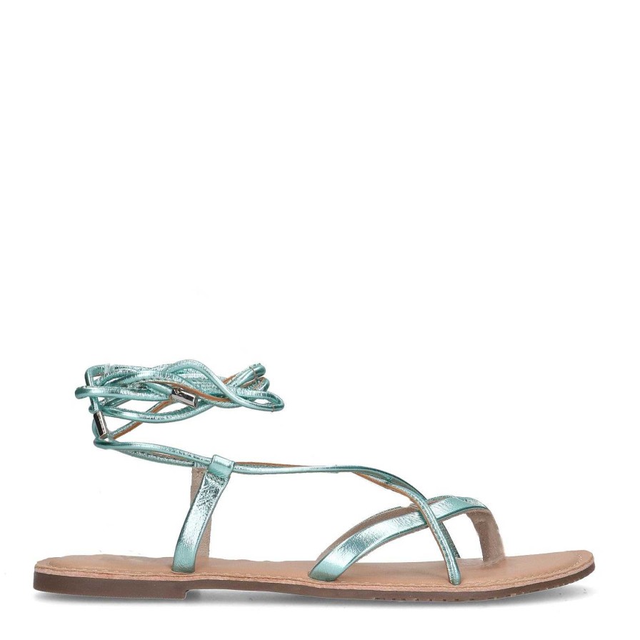 Sacha Metallic Leather Sandals - Green