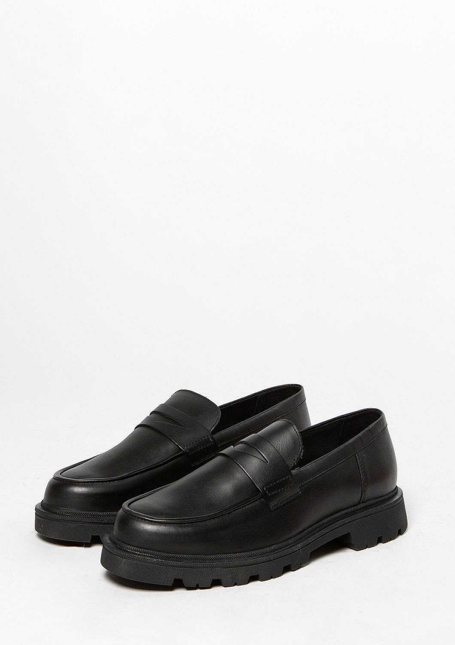 Sacha Leather Loafers With Chunky Sole - Black