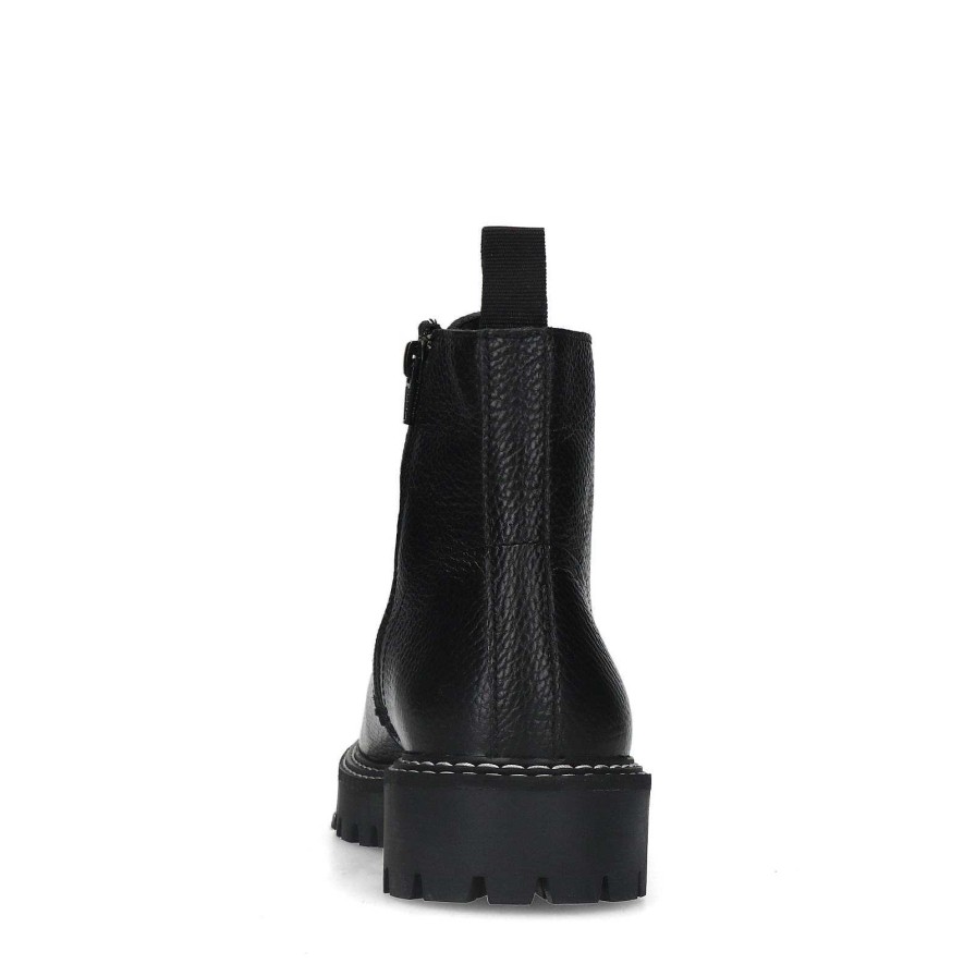 Sacha Lace-Up Leather Ankle Boots - Black