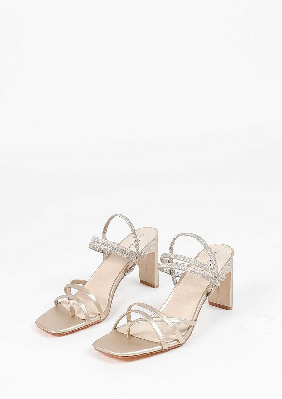 Sacha Metallic Heeled Sandals With Straps - Gold