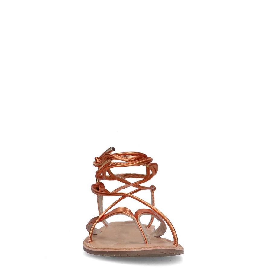 Sacha Metallic Leather Sandals - Orange