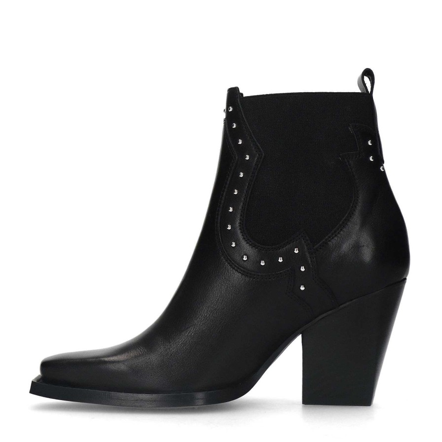 Sacha Western Heel Ankle Boots - Black