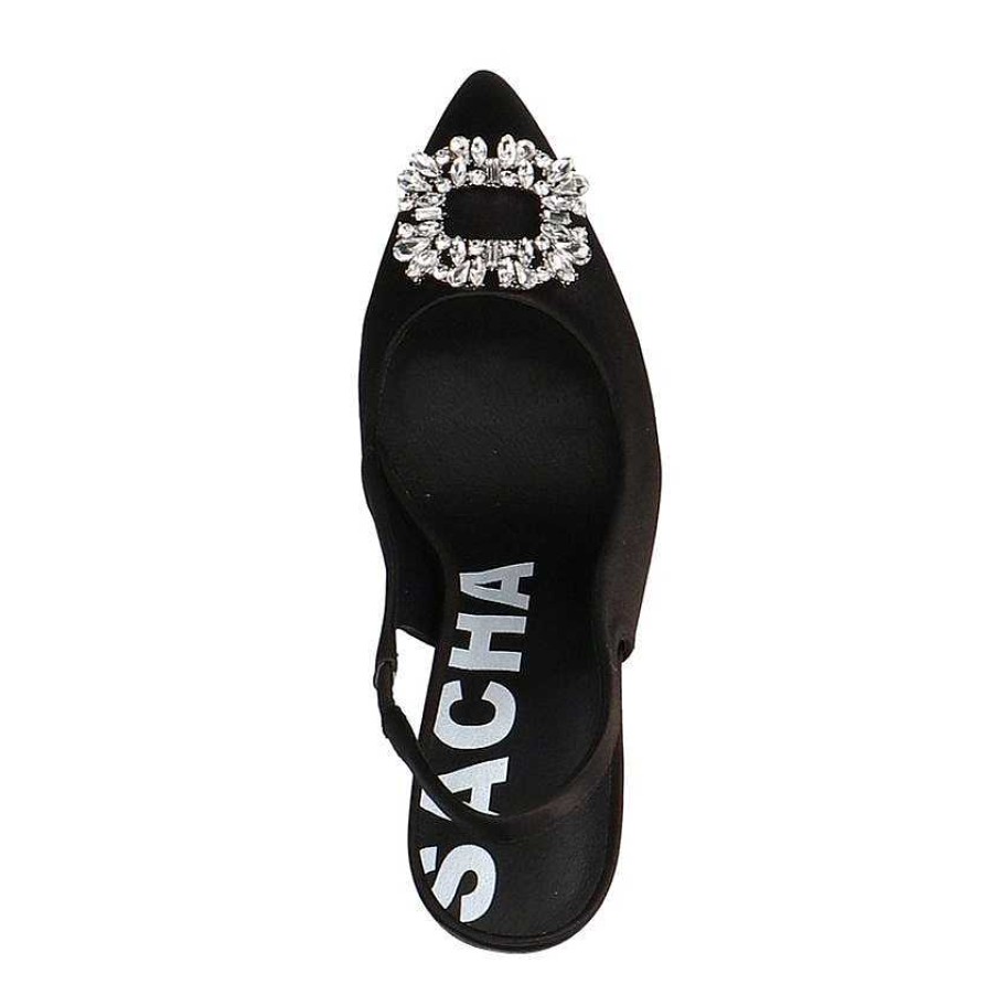 Sacha Slingback Pumps With Rhinestones - Black