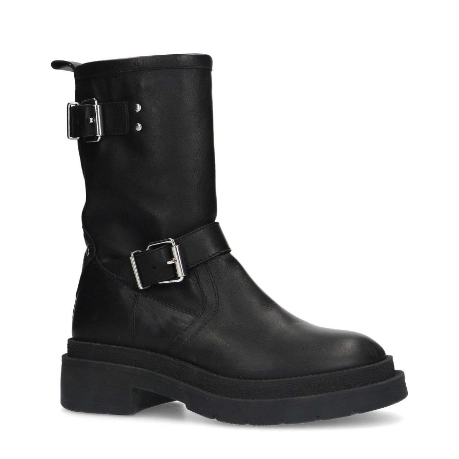 Sacha Biker Boots With Buckles - Black