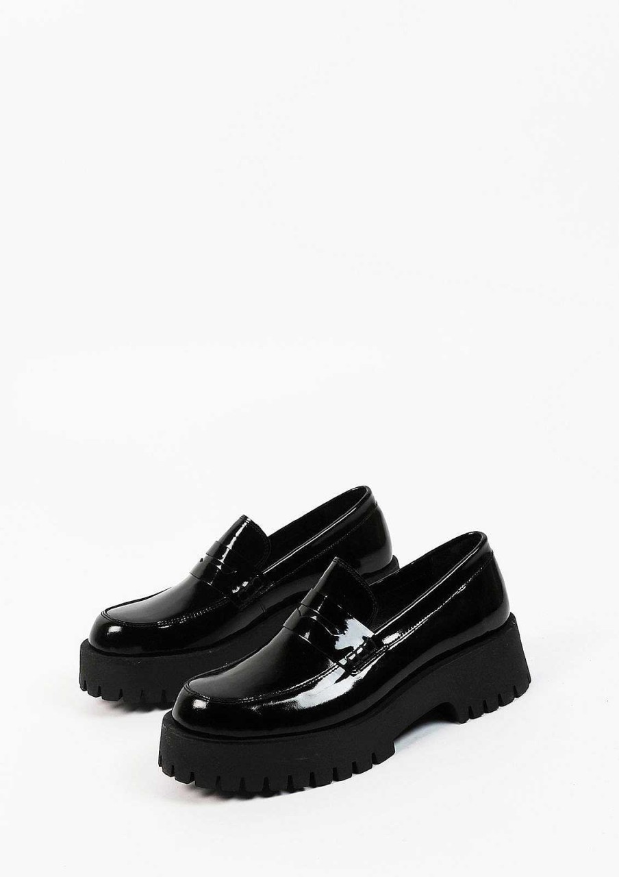 Sacha Platform Leather Loafers - Black