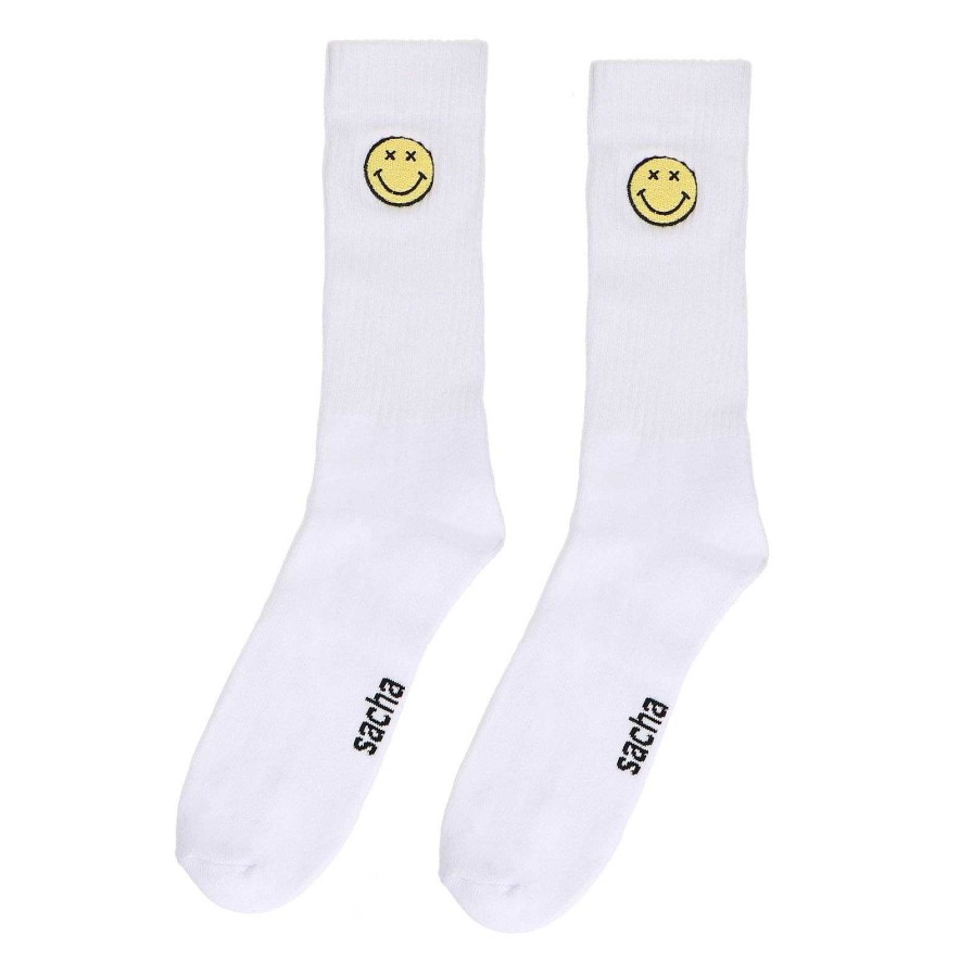 Sacha Sports Socks With Smiley Face - White