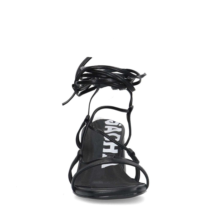 Sacha Heeled Sandals With Tie Laces - Black