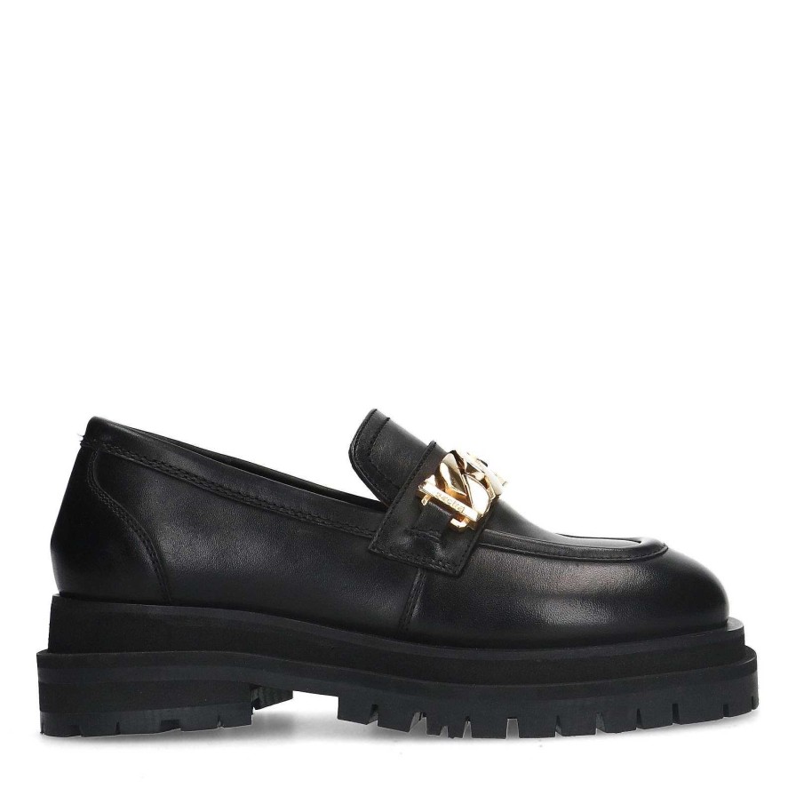 Sacha Chunky Loafers With Chain - Black