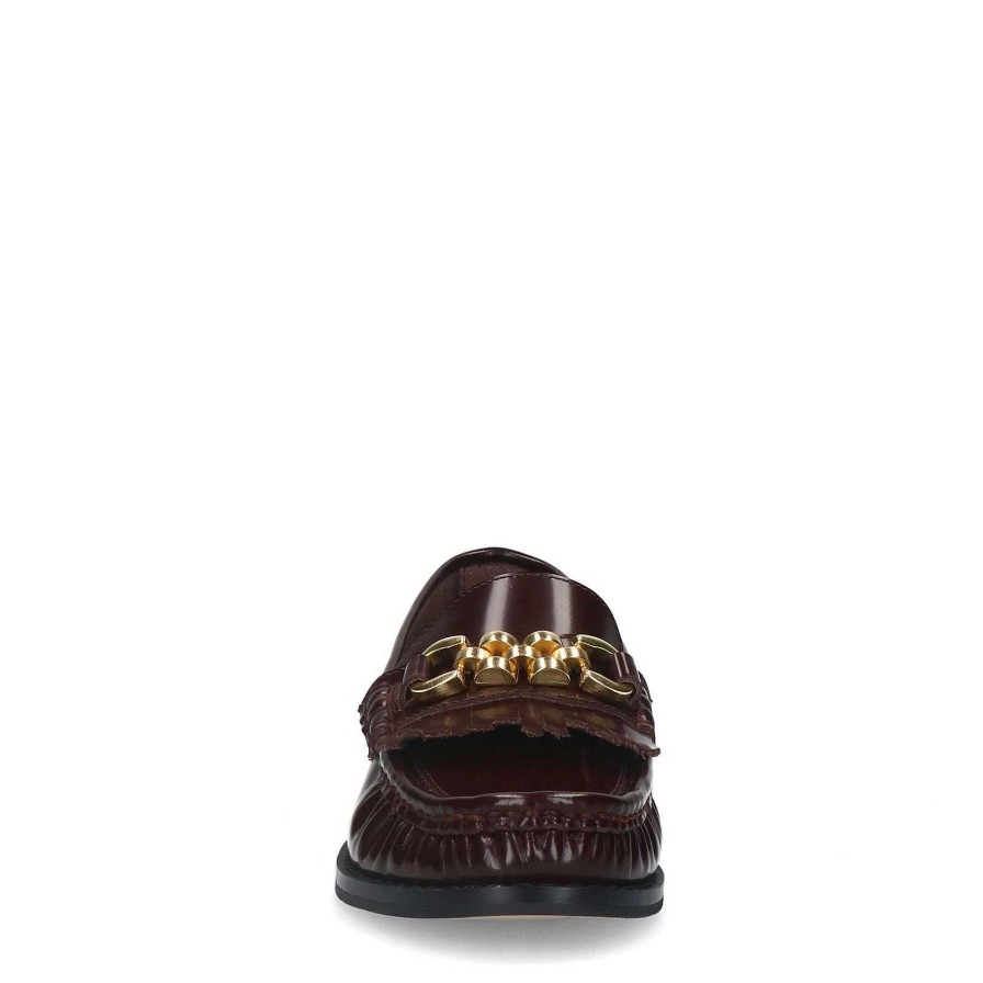 Sacha Leather Loafers With Chain - Brown