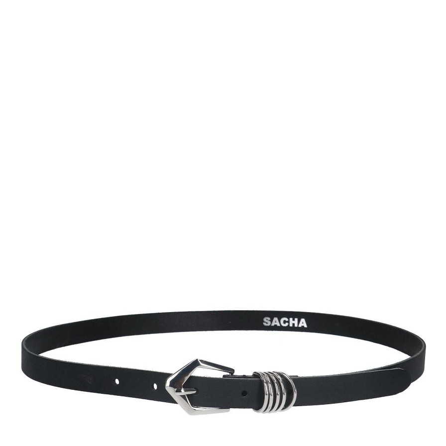 Sacha Leather Belt With Buckle - Black