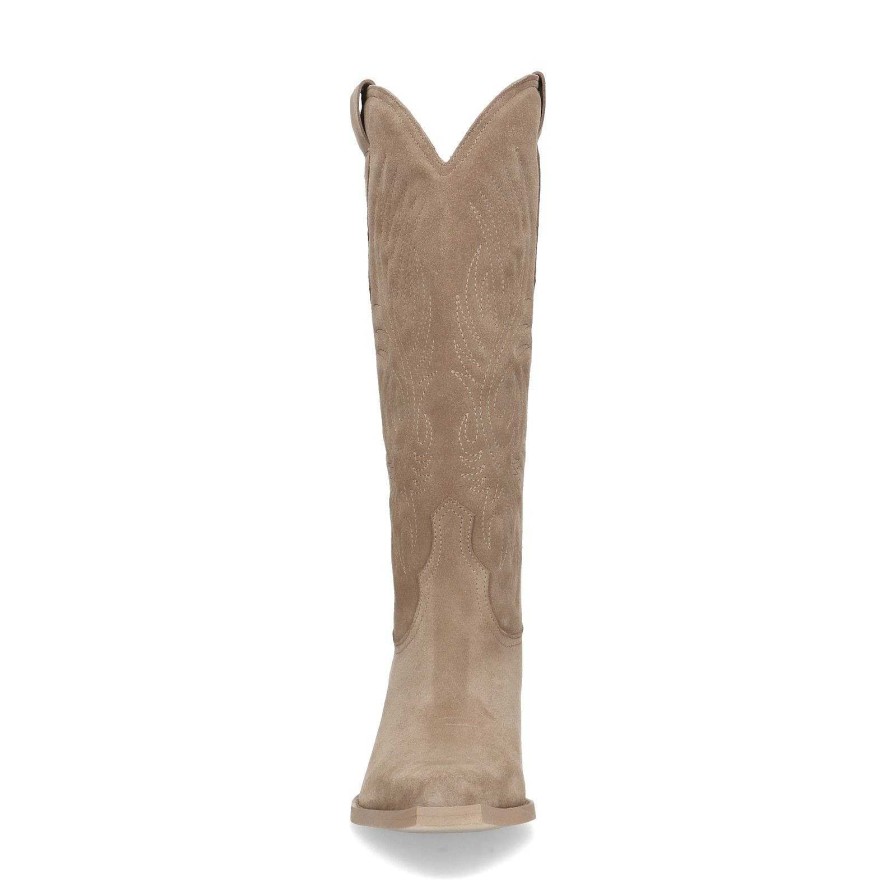 Sacha Suede Cowboy Boots With Stitching - Beige