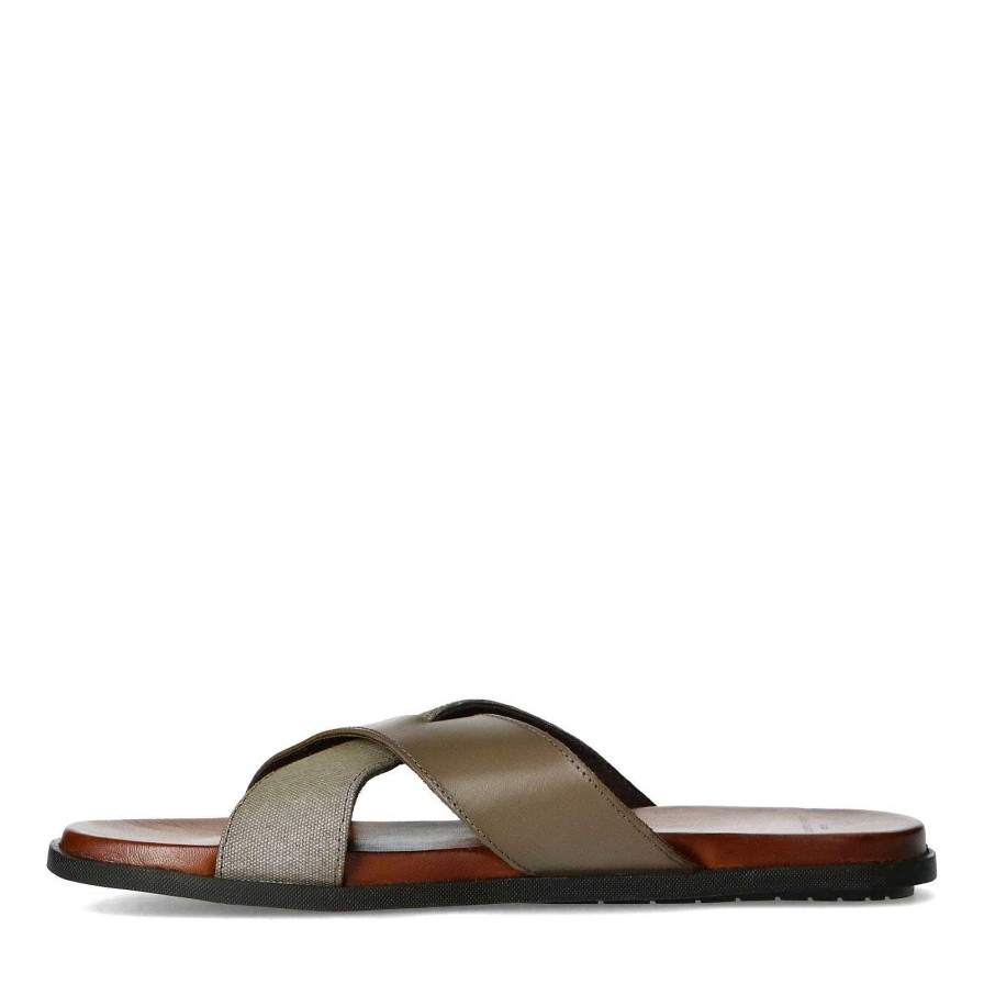 Sacha Leather Slides With Crossed Straps - Gray