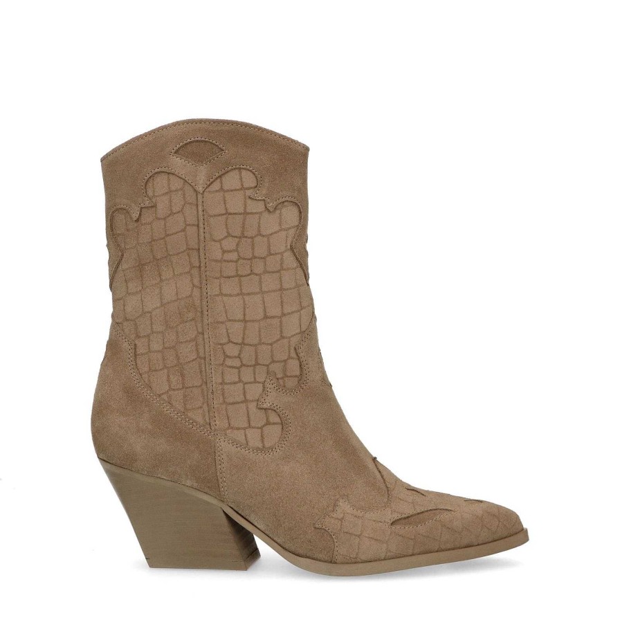 Sacha Suede Cowboy Boots - Beige