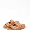 Sacha Leather Slides With Buckles - Camel