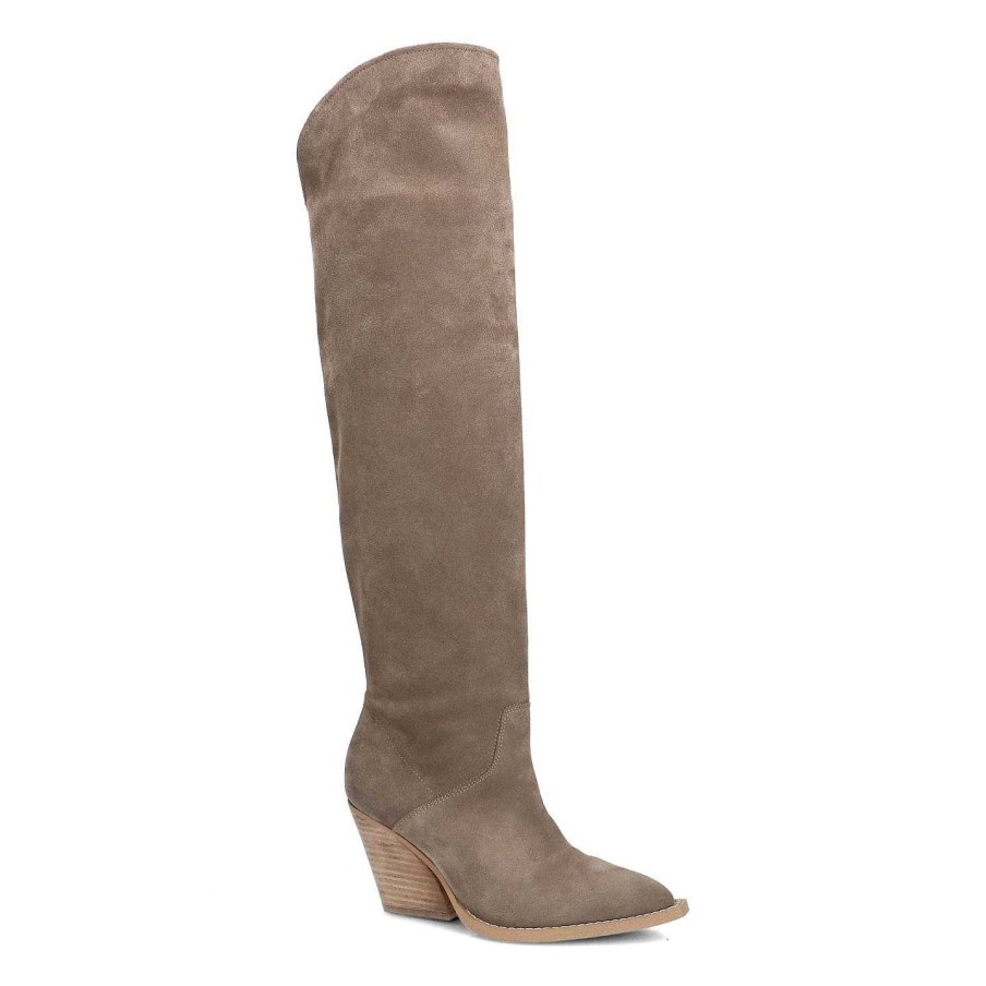 Sacha High Suede Cowboy Boots - Taupe