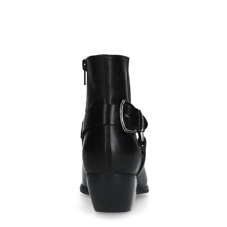 Sacha Leather Cowboy Boots With Buckle - Black