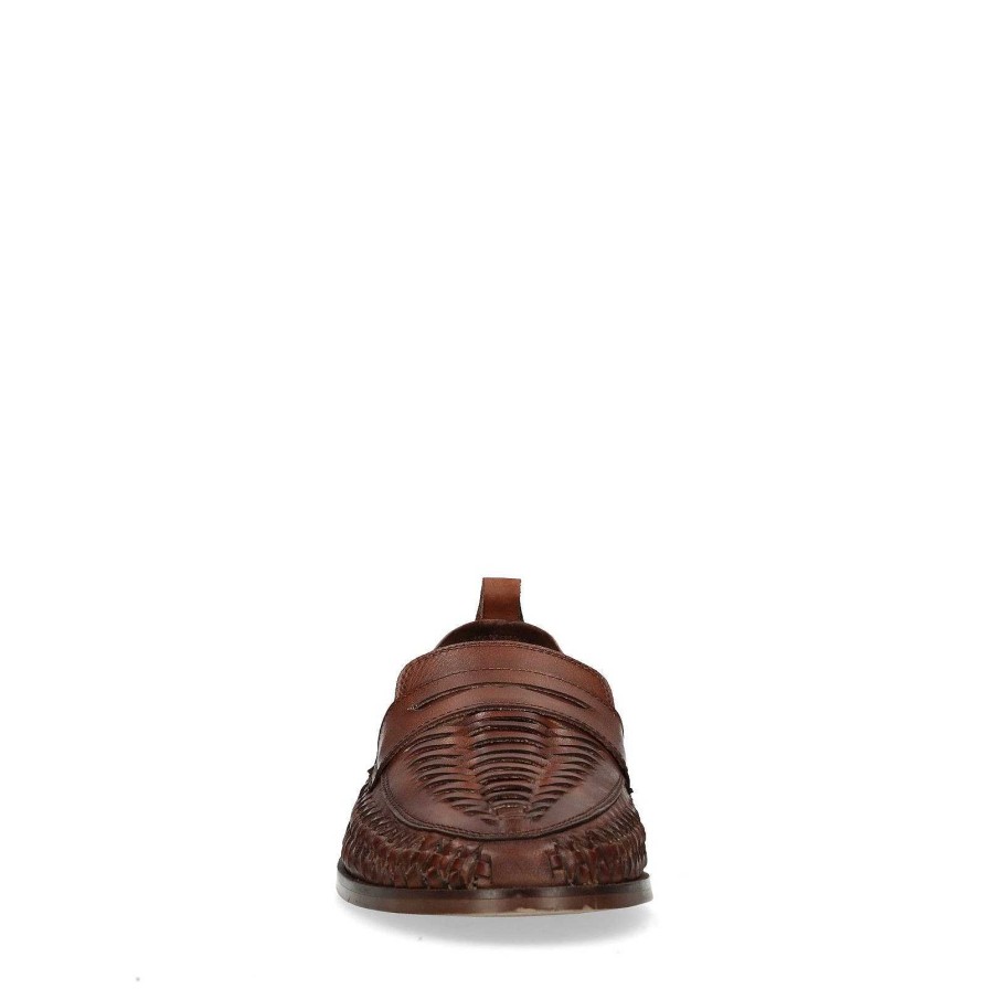 Sacha Braided Leather Slip-Ons - Brown