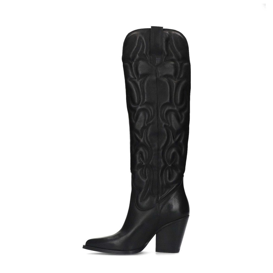 Sacha High Leather Cowboy Boots - Black