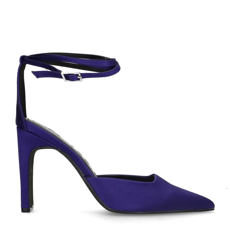 Sacha Satin Pumps With Ankle Strap - Purple