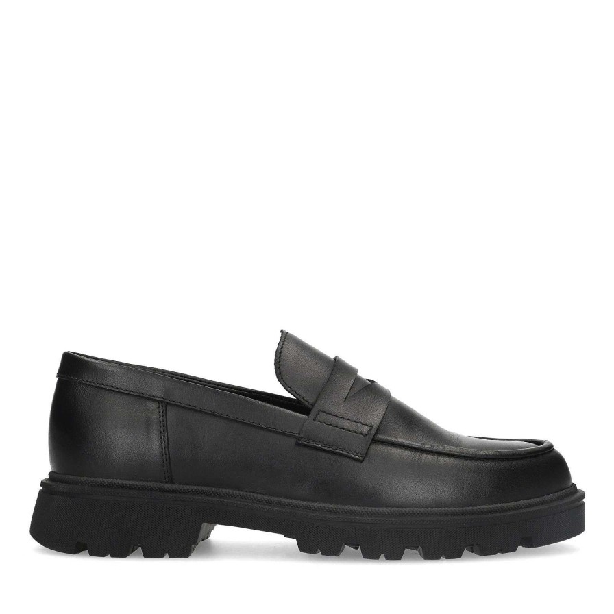 Sacha Leather Loafers With Chunky Sole - Black