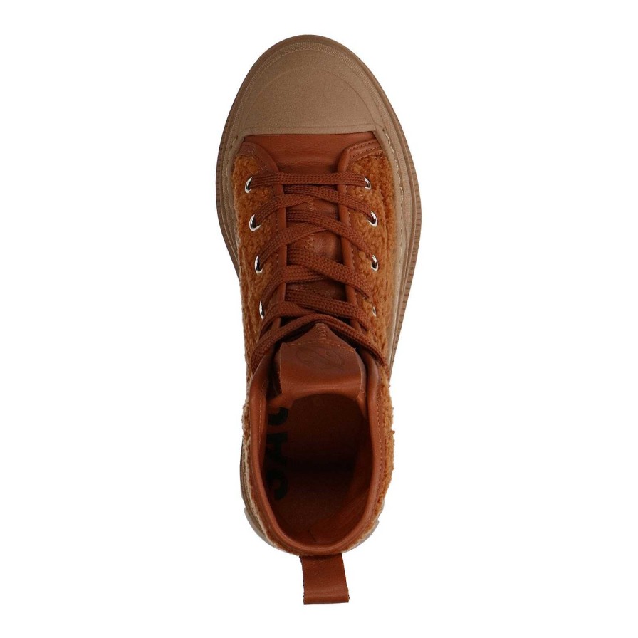 Sacha Fluffy Leather Sneakers - Camel