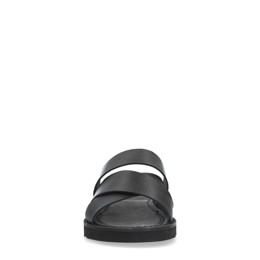 Sacha Leather Slides - Black