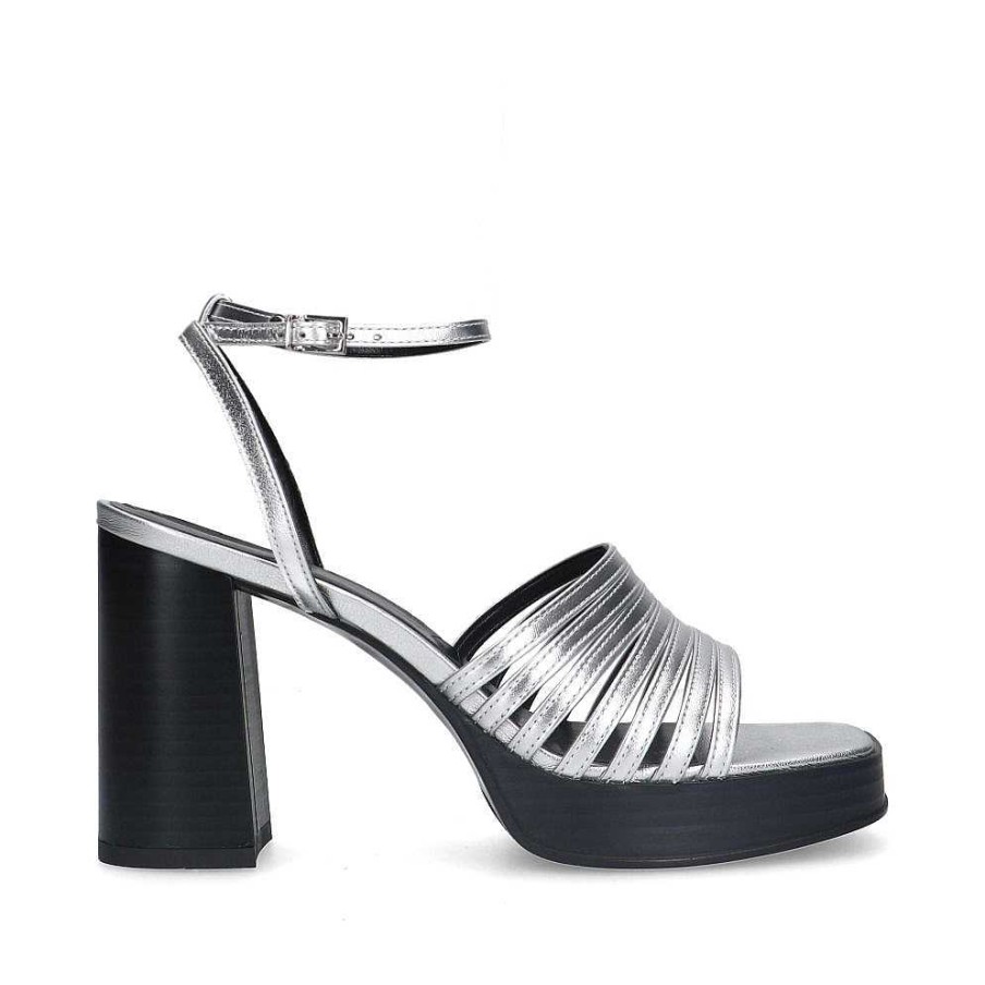 Sacha Metallic Heeled Sandals - Silver