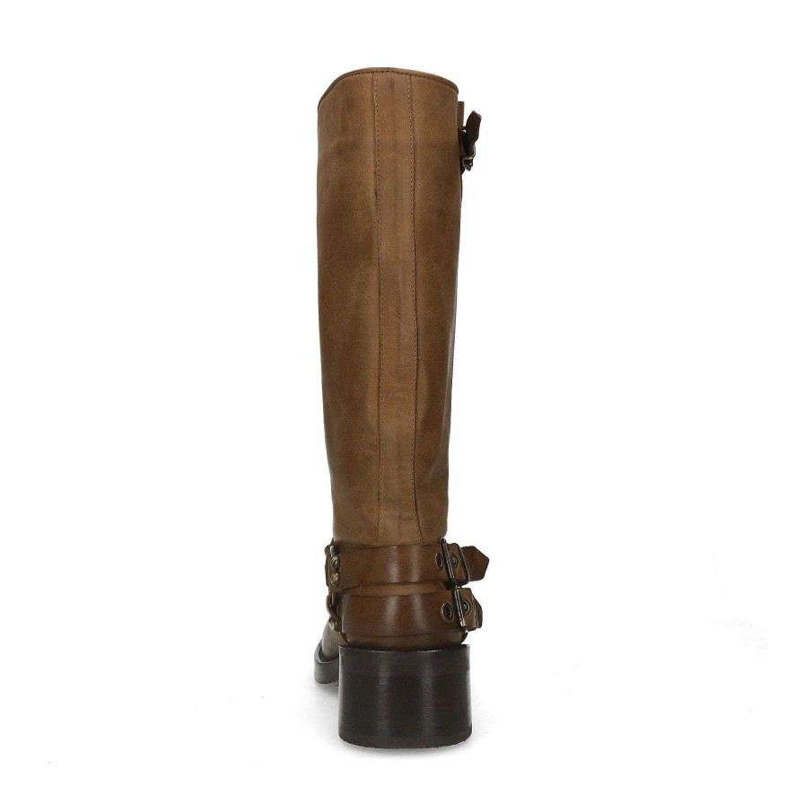 Sacha Buckled Biker Boots - Cognac