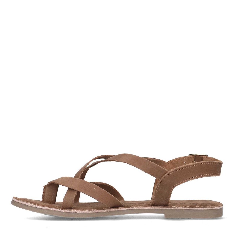 Sacha Leather Sandals With Crossed Straps - Camel