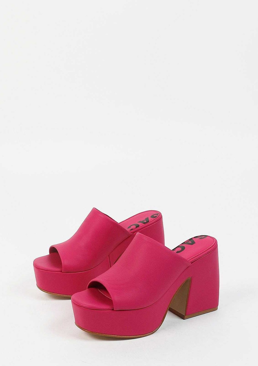 Sacha Heeled Leather Mules With Platform - Fuchsia