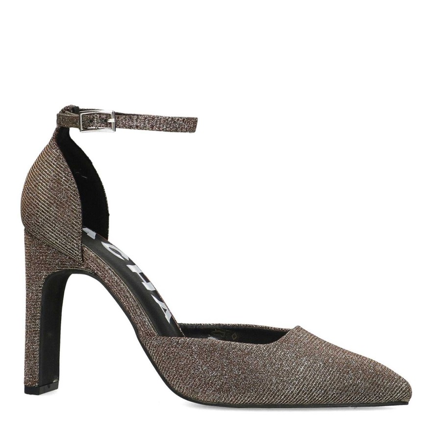 Sacha Glitter Pumps With Ankle Strap - Gold