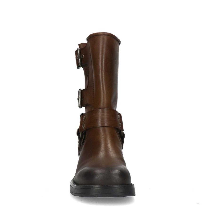 Sacha Buckled Biker Boots - Brown