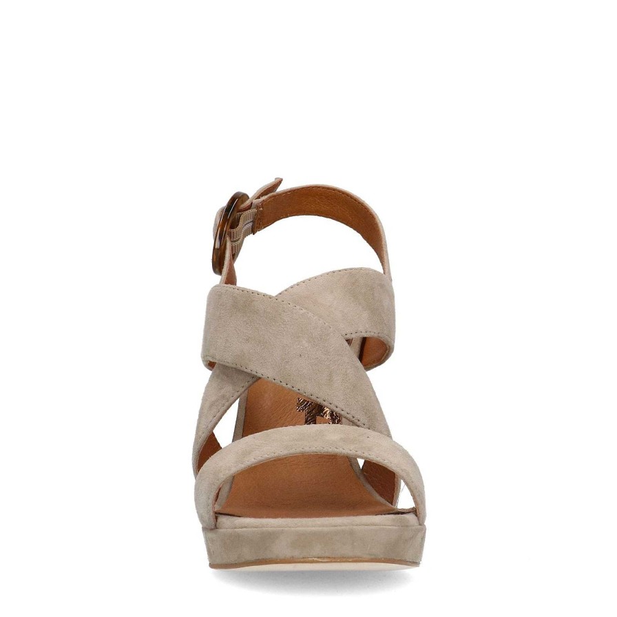 Sacha Suede Sandals With Cuban Heel - Taupe