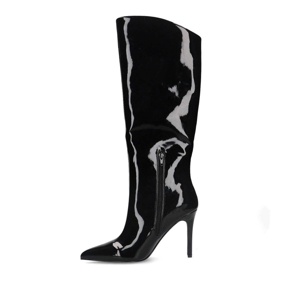 Sacha Patent Look Stiletto Heel Boots - Black