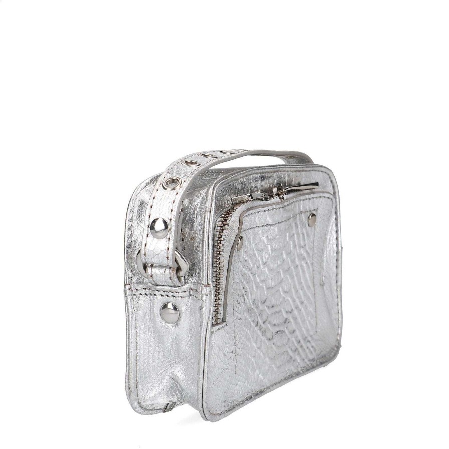 Sacha Metallic Leather Crossbody Bag - Silver