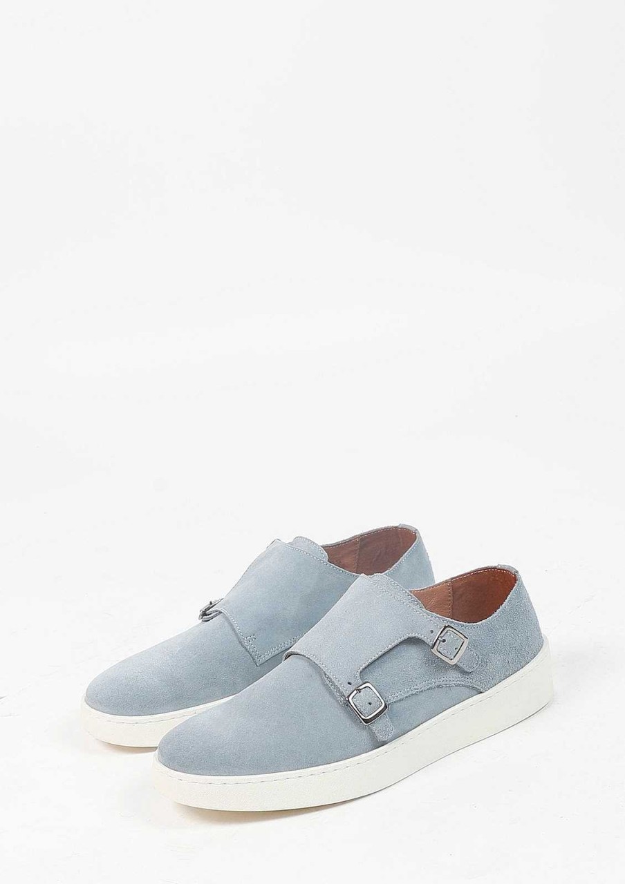 Sacha Double Buckle Suede Sneakers - Light Blue