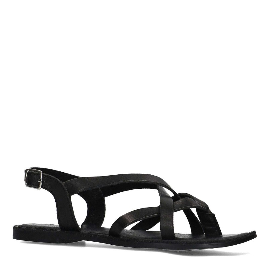 Sacha Leather Sandals With Crossed Straps - Black