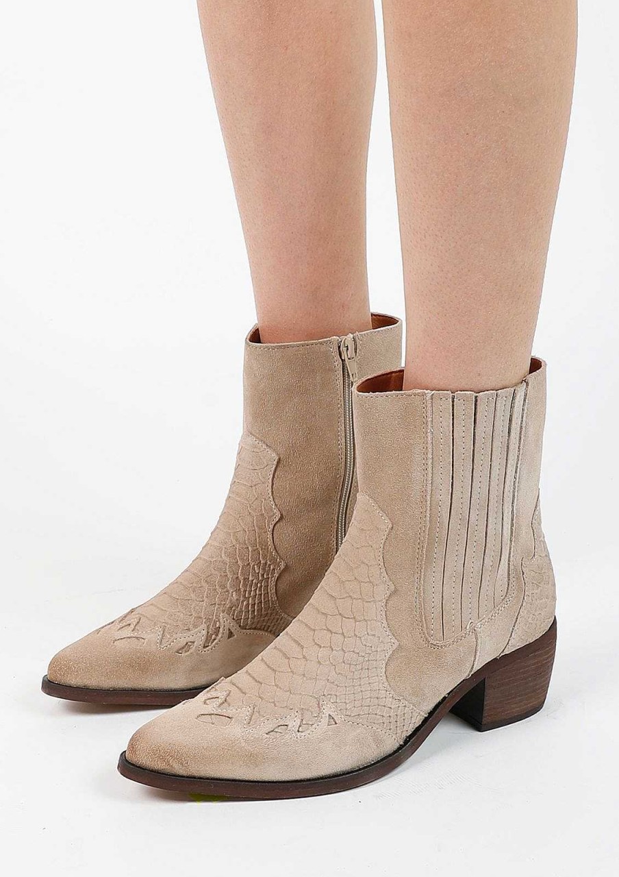 Sacha Suede Cowboy Boots - Beige