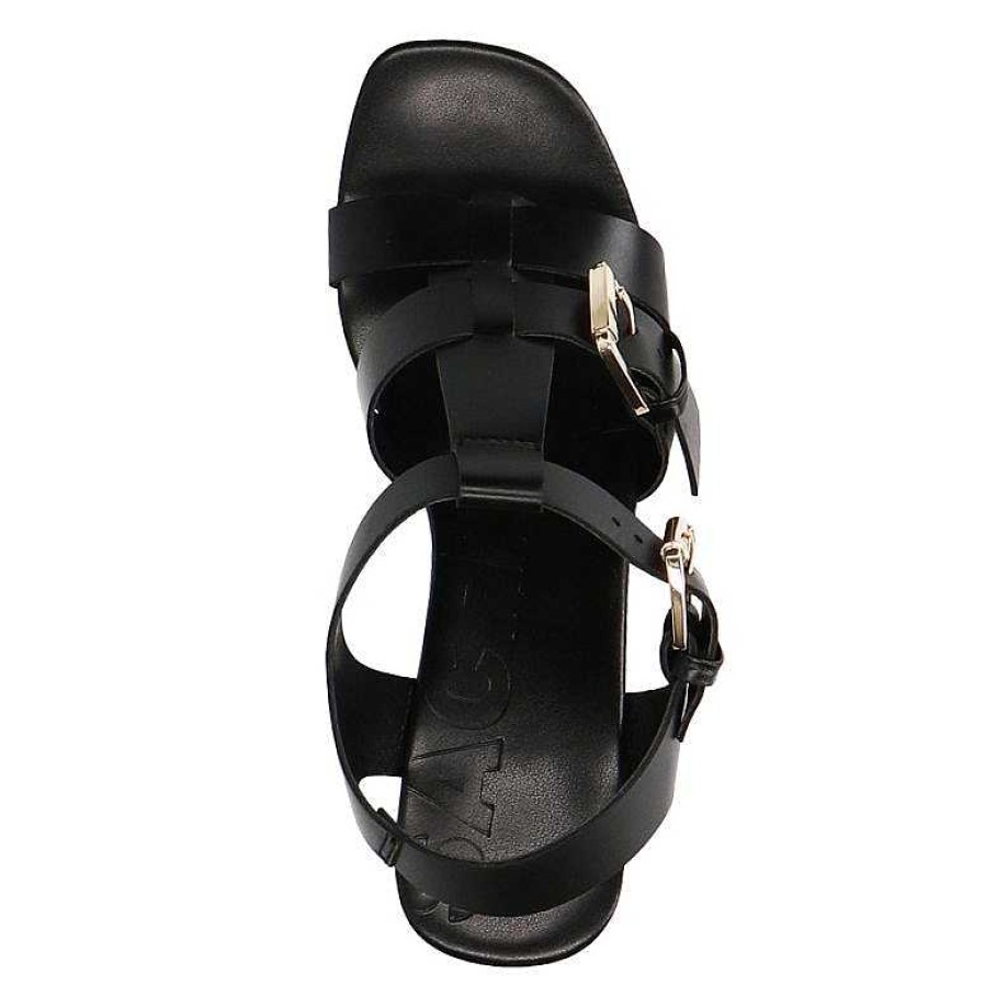 Sacha Leather Platform Sandals - Black