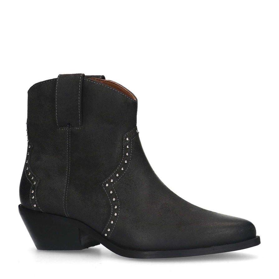 Sacha Suede Heeled Ankle Boots - Gray