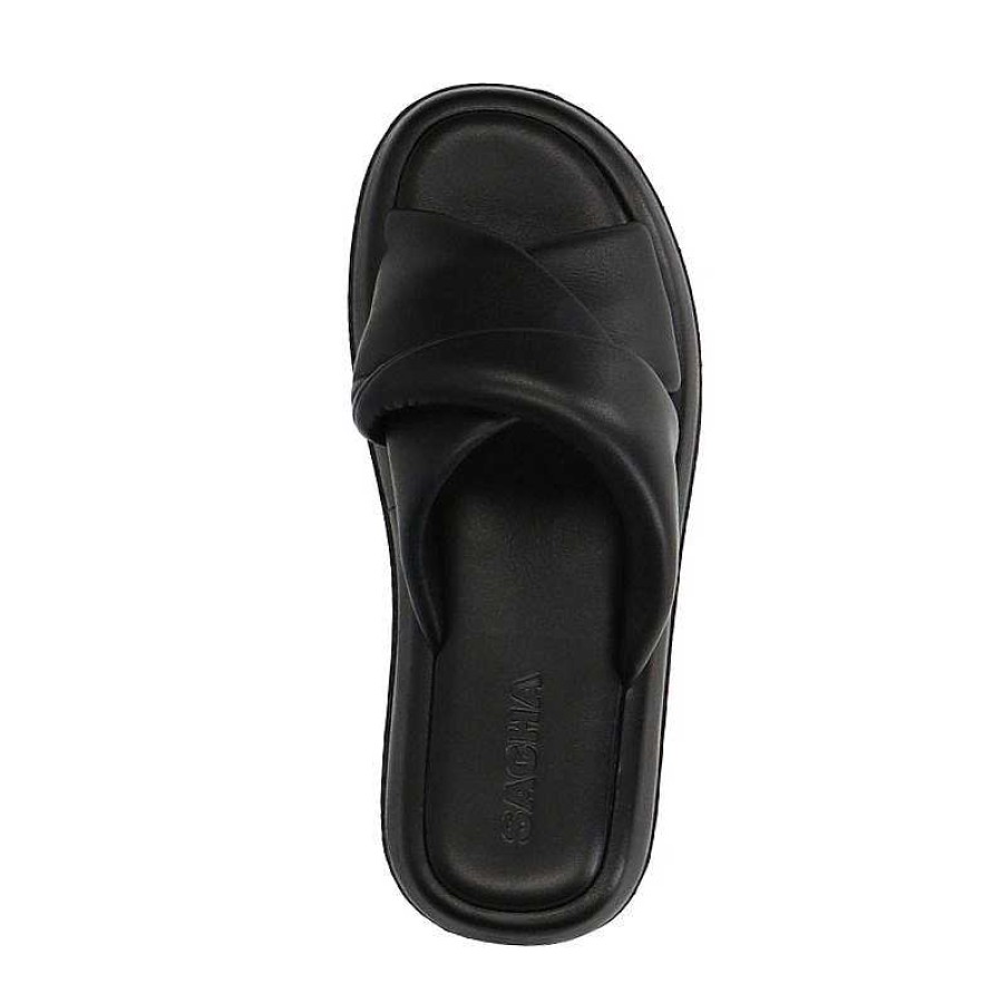 Sacha Leather Platform Slides - Black